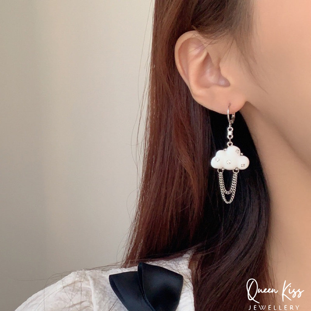Super Cute White Bling Cloud Tessel Earrings -- Sky Life!!