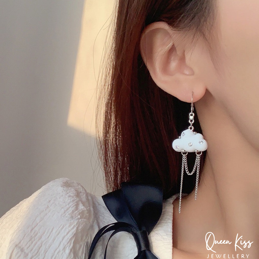 Super Cute White Bling Cloud Tessel Earrings -- Sky Life!!