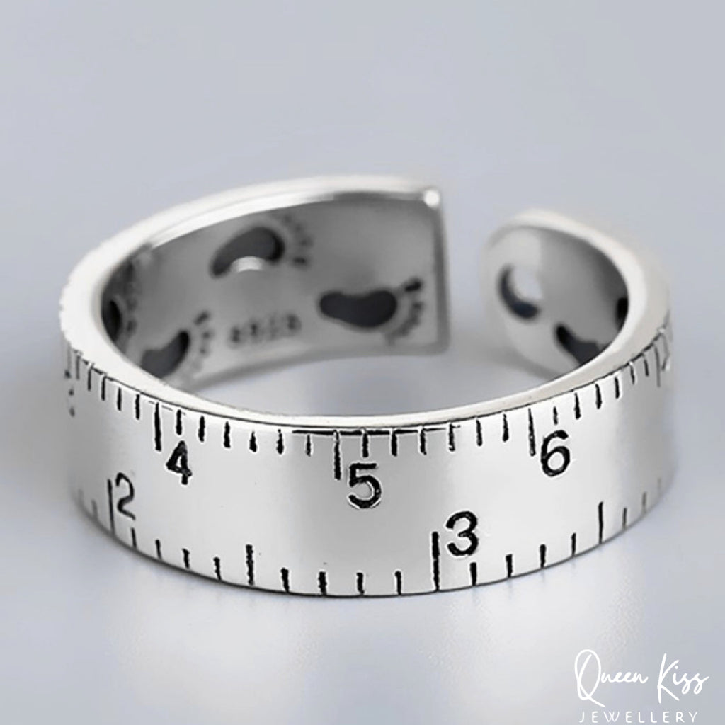 Quirky Adorable Cute Ruler Ring Adjustable 925 Sterling Silver Ring