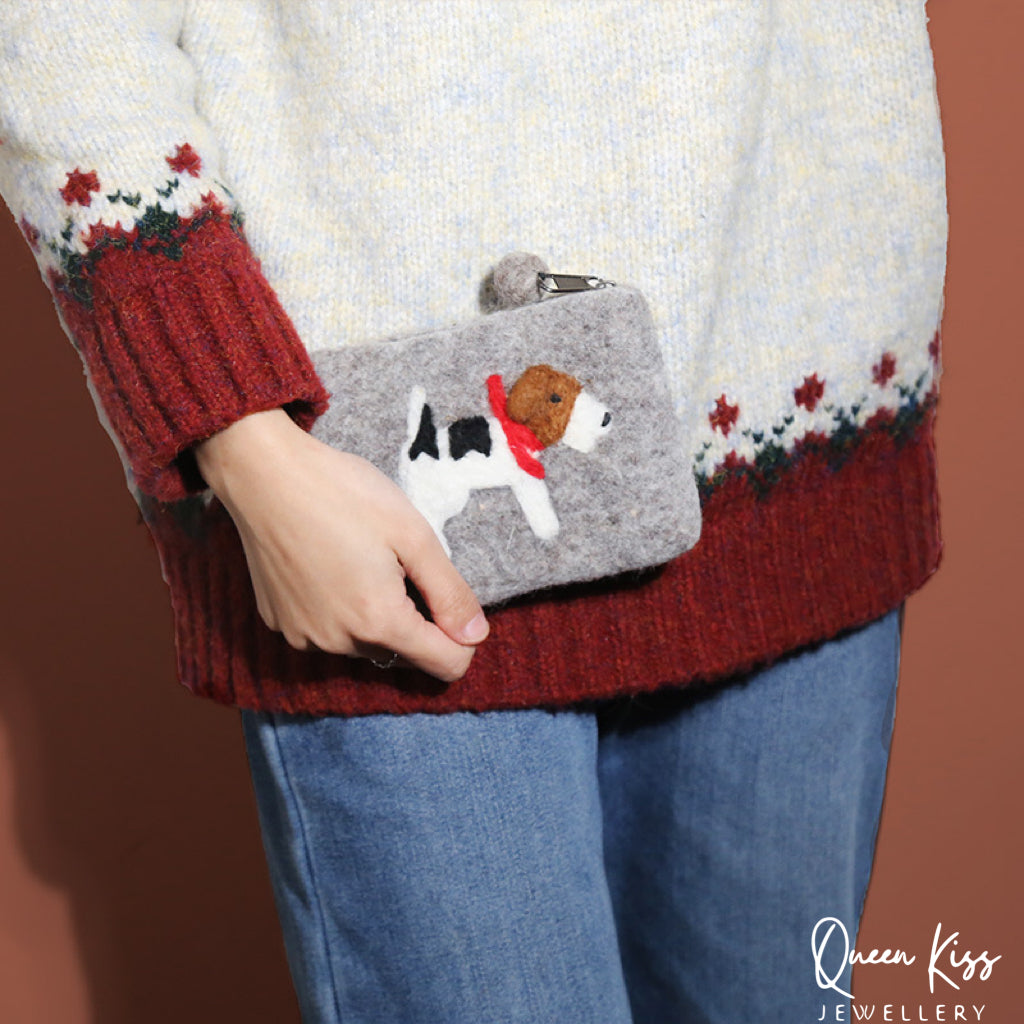 Cute Adorable Handmade Wool Felt Purse Bag Pouch High Quality Beagle Sloth Gift for her him -- Cute Babies!!