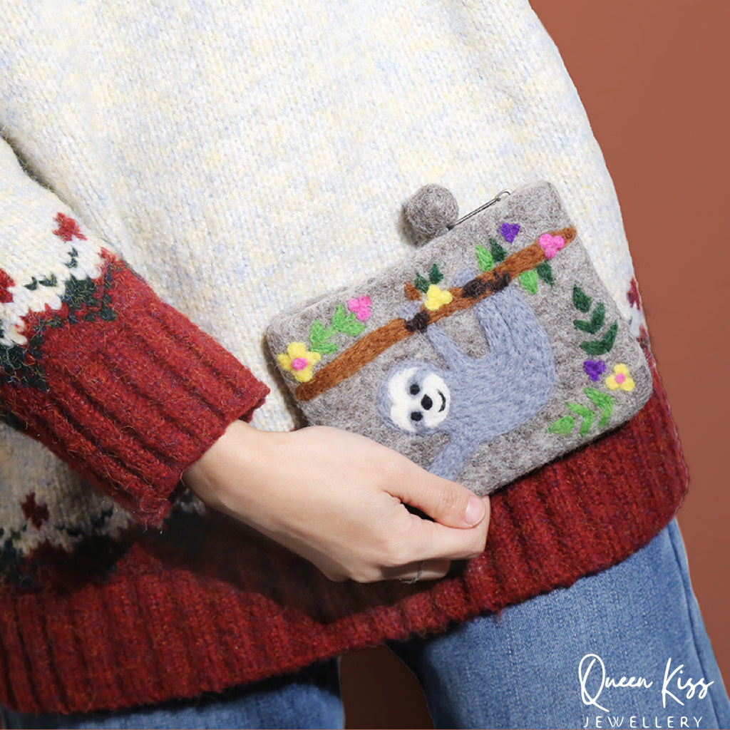 Cute Adorable Handmade Wool Felt Purse Bag Pouch High Quality Beagle Sloth Gift for her him -- Cute Babies!!