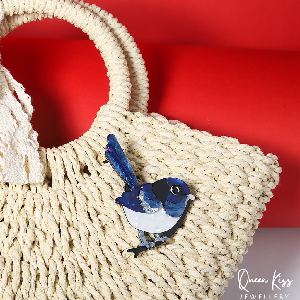 Cute Adorable Good Quality Acrylic Blue Bird Brooches Artist Gift for Her, Mother, Kid, Sister, Good Friends