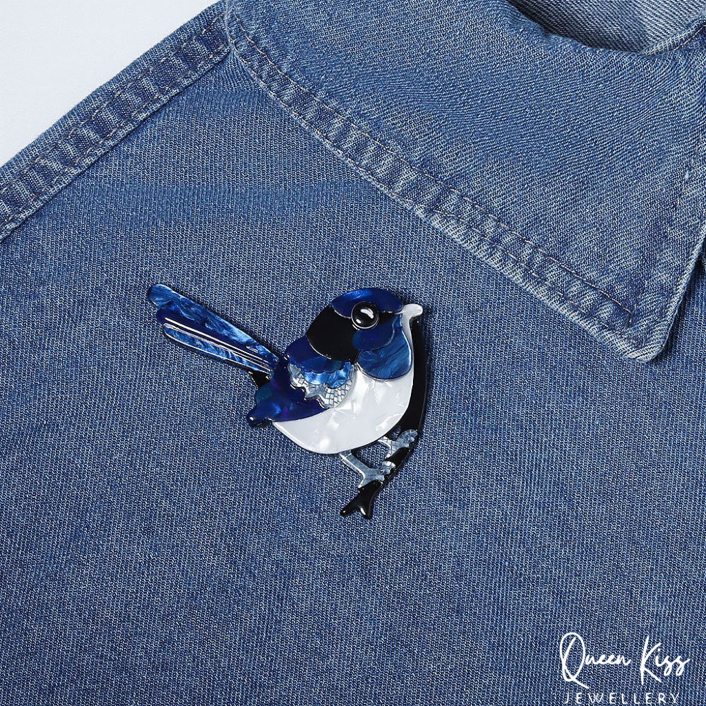 Cute Adorable Good Quality Acrylic Blue Bird Brooches Artist Gift for Her, Mother, Kid, Sister, Good Friends