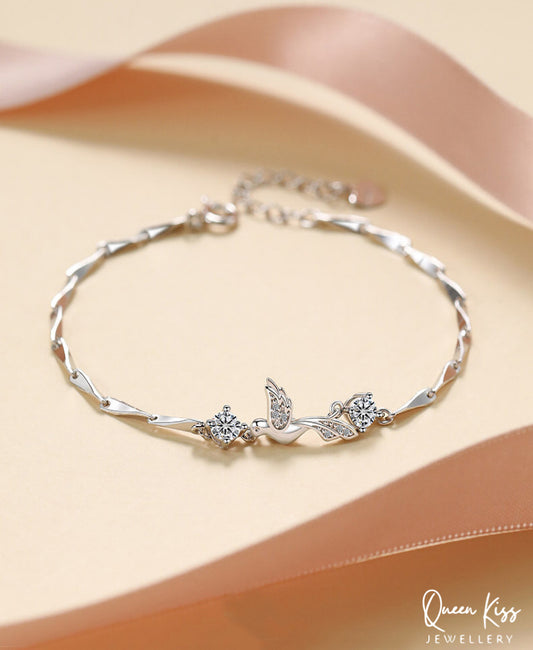 Swarovski Elements Crystal Clear Bird Shape 925 Sterling Silver Plated Bracelet - Flying Heart!!