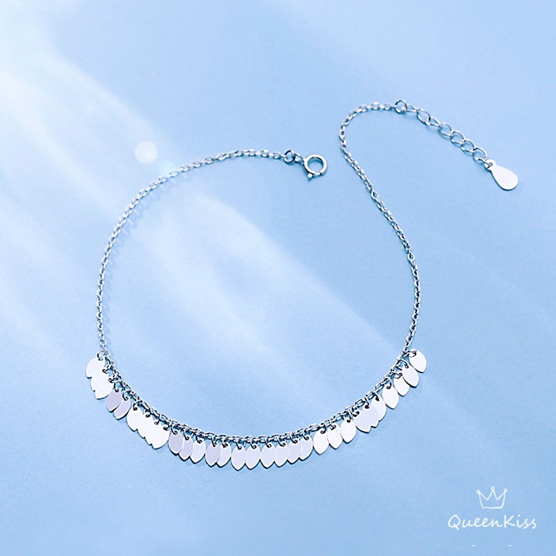 S925 Sterling Silver Leaves Sparkling Tassels Anklet Gift for Girlfriend Sister Mother Daughter Her--See You In My Dream