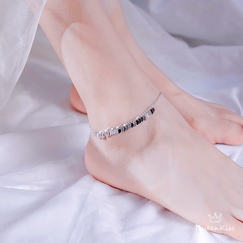 S925 Sterling Silver Leaves Sparkling Tassels Anklet Gift for Girlfriend Sister Mother Daughter Her--See You In My Dream