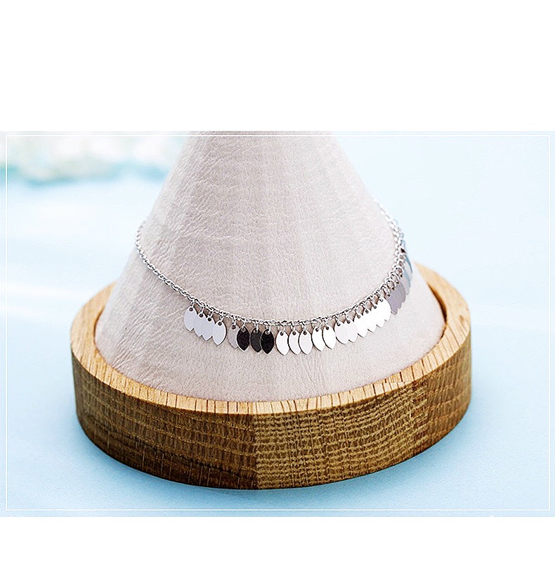 S925 Sterling Silver Leaves Sparkling Tassels Anklet Gift for Girlfriend Sister Mother Daughter Her--See You In My Dream