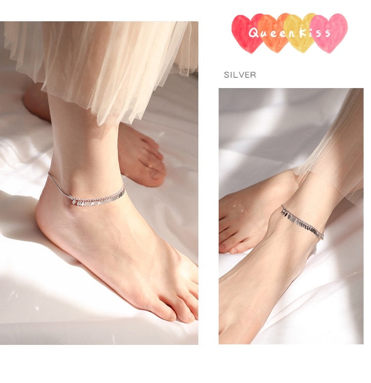 S925 Sterling Silver Leaves Sparkling Tassels Anklet Gift for Girlfriend Sister Mother Daughter Her--See You In My Dream