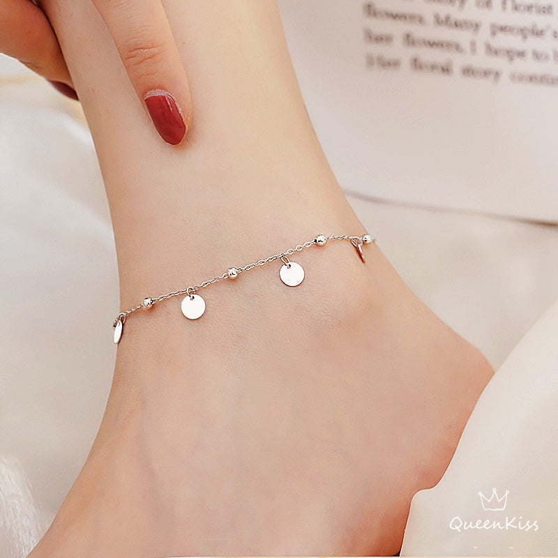 S925 Sterling Silver Beads and Sparkling Circle Anklet Gift for Girlfriend Sister Mother Daughter Her--Romantic Moments