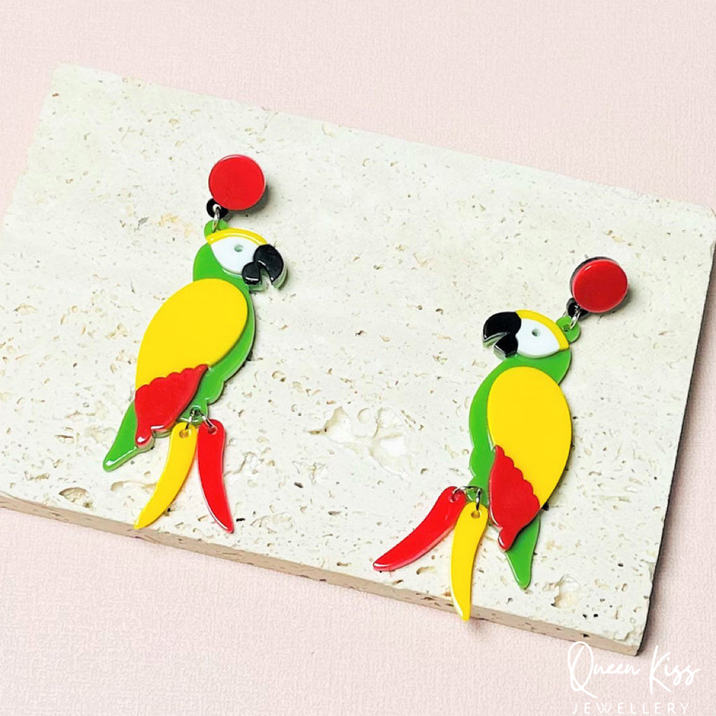 Cute Parrot Yellow Green Red Forest Style Earrings - Wild Life!!