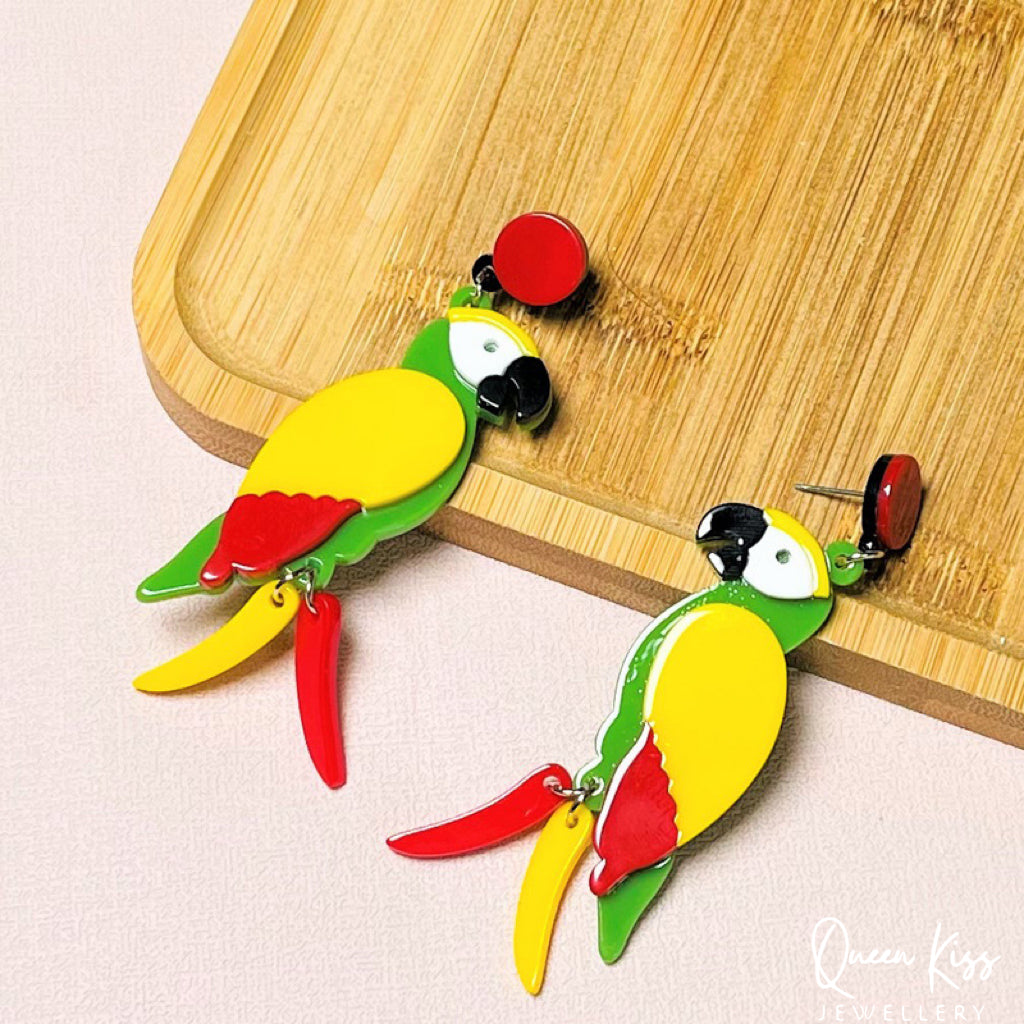 Cute Parrot Yellow Green Red Forest Style Earrings - Wild Life!!