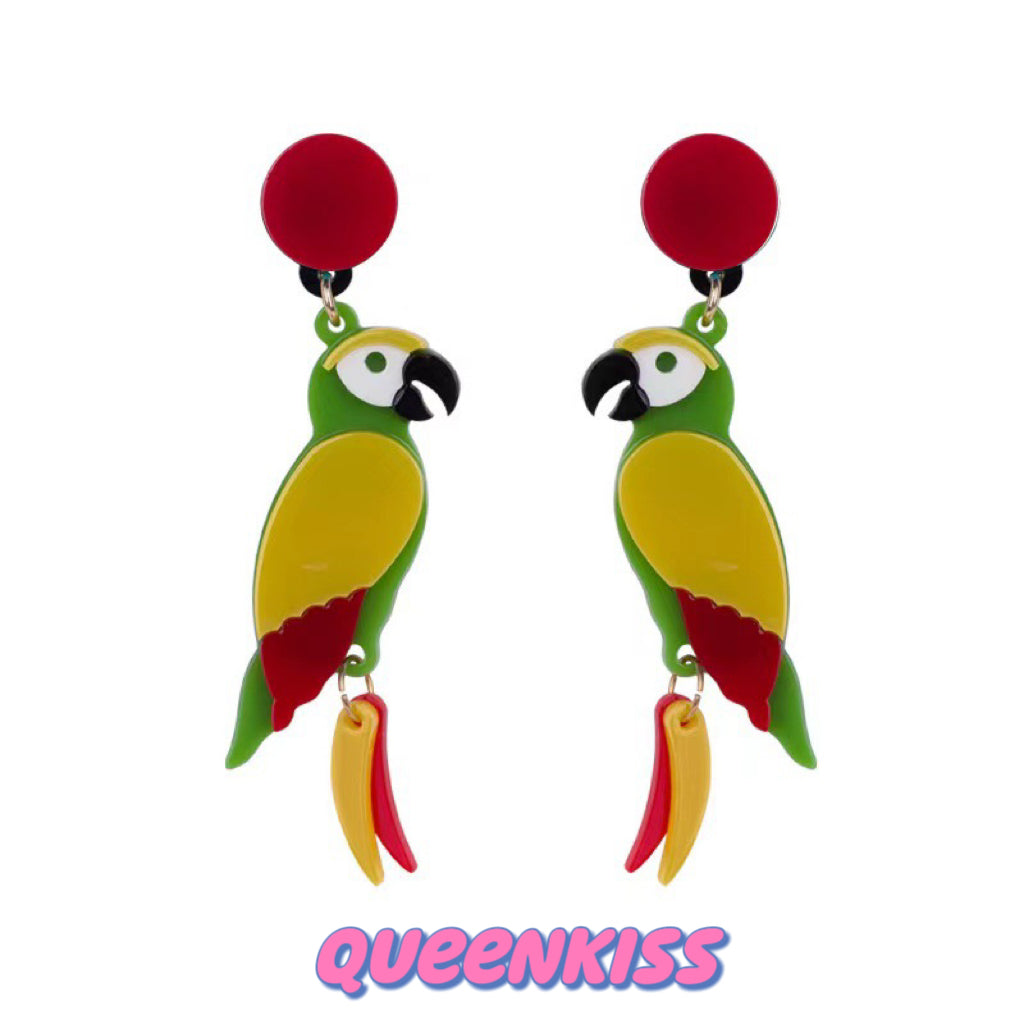 Cute Parrot Yellow Green Red Forest Style Earrings - Wild Life!!