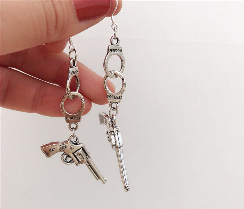 Cool Sweet Love and Gun Silver Earrings -- Incredibly Bittersweet!!