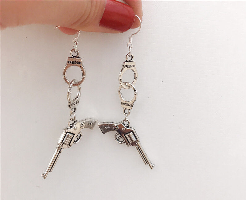 Cool Sweet Love and Gun Silver Earrings -- Incredibly Bittersweet!!