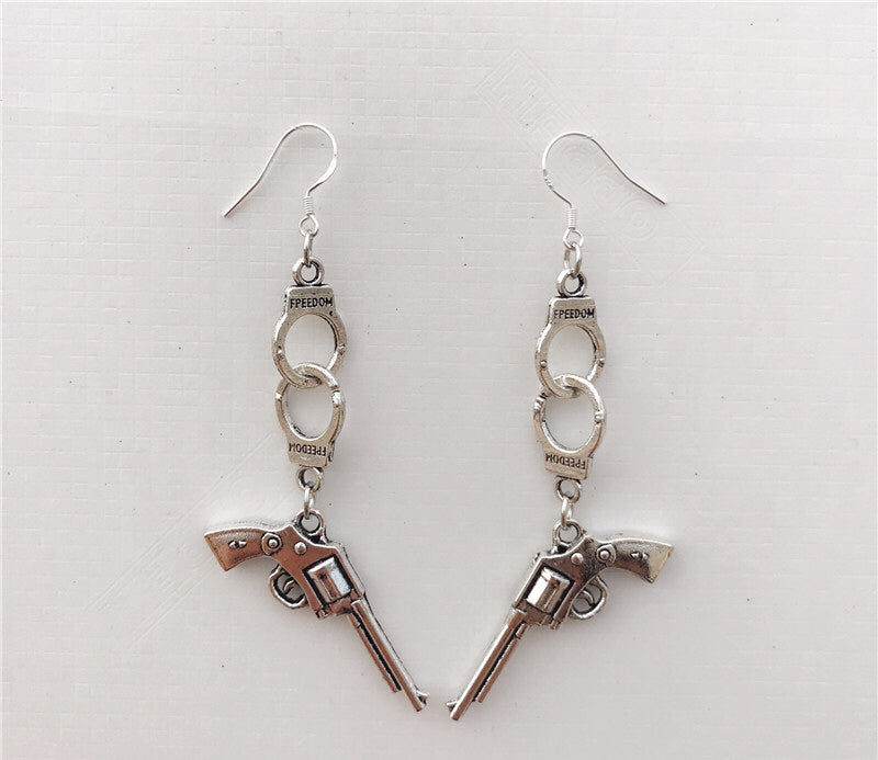 Cool Sweet Love and Gun Silver Earrings -- Incredibly Bittersweet!!