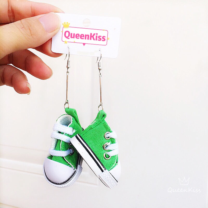Super Sweet Cute Adorable Light Green Red Yellow Black Purple Sneakers Shoes Sports Earrings -- Cool Kids!!