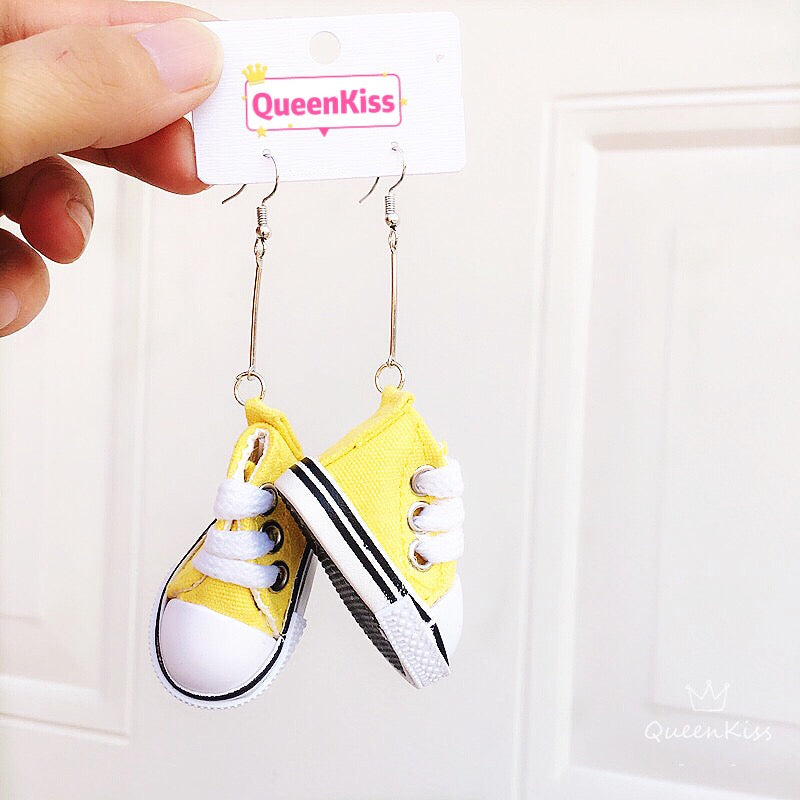 Super Sweet Cute Adorable Light Green Red Yellow Black Purple Sneakers Shoes Sports Earrings -- Cool Kids!!