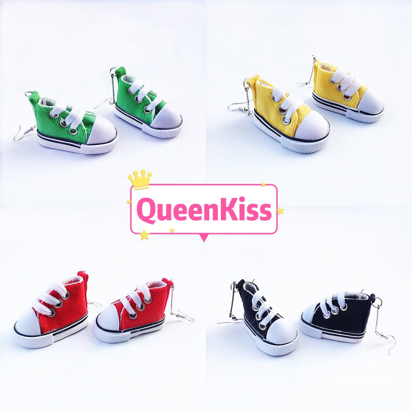 Super Sweet Cute Adorable Light Green Red Yellow Black Purple Sneakers Shoes Sports Earrings -- Cool Kids!!