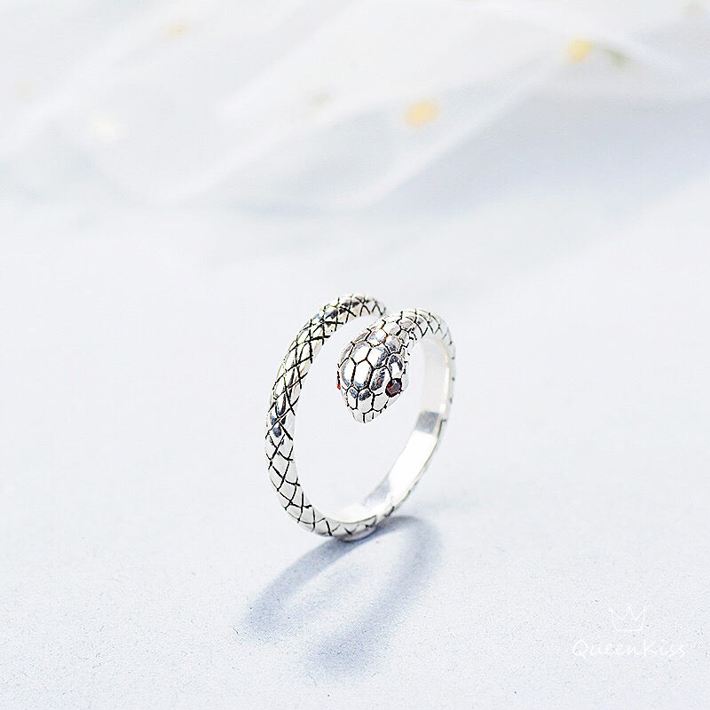 Snake Minimalist Vintage Adjustable Silver Ring -- Snakey