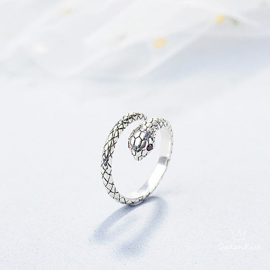 Snake Minimalist Vintage Adjustable Silver Ring -- Snakey