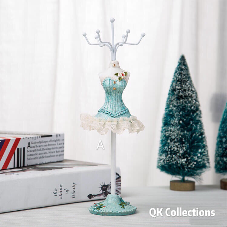 Princess Dress Jewellery Display Holder Mannequin Hanger Necklace Bracelet Ring Earrings Ornamental Stand Home Shop Party Decor-Princess Blu