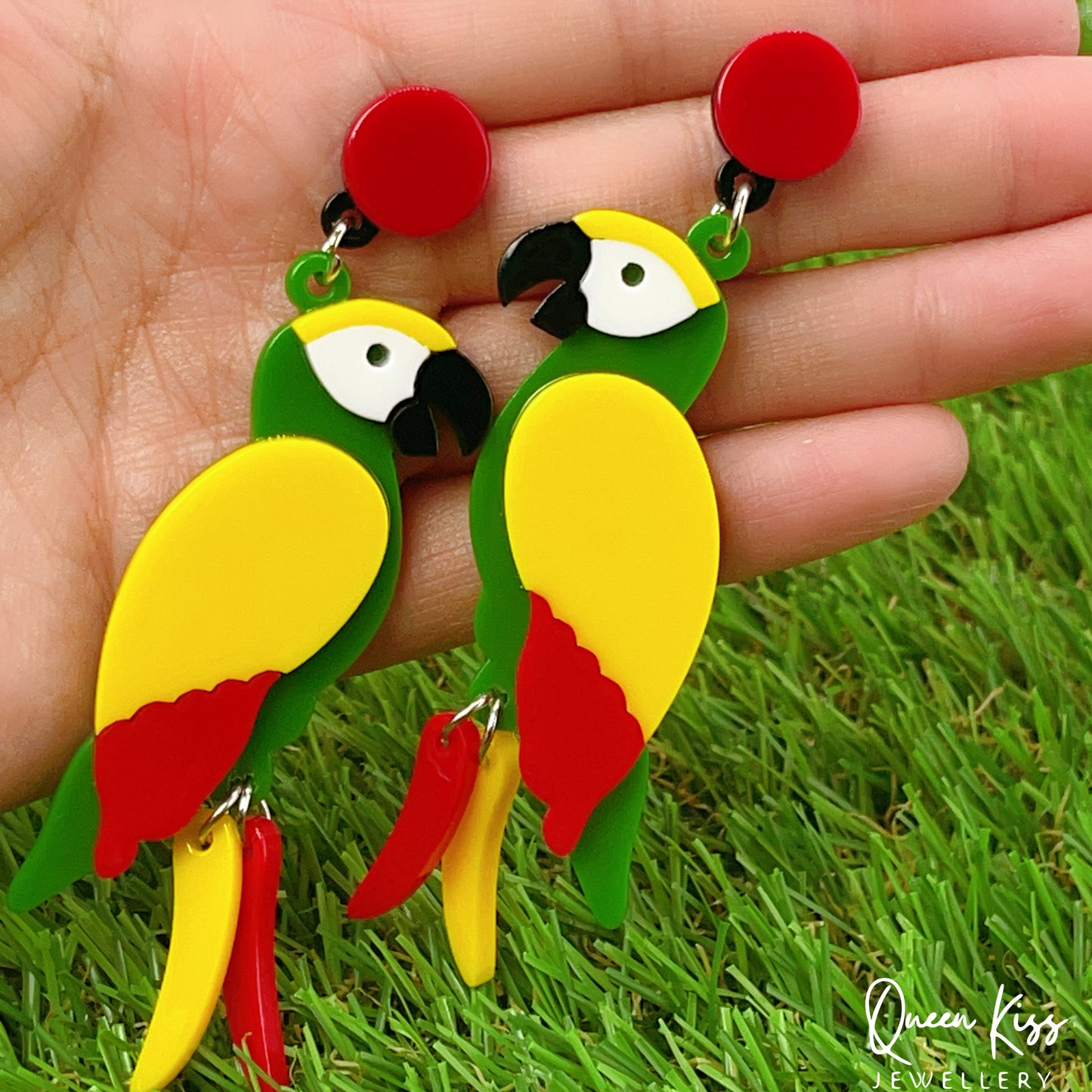 Cute Parrot Yellow Green Red Forest Style Earrings - Wild Life!!