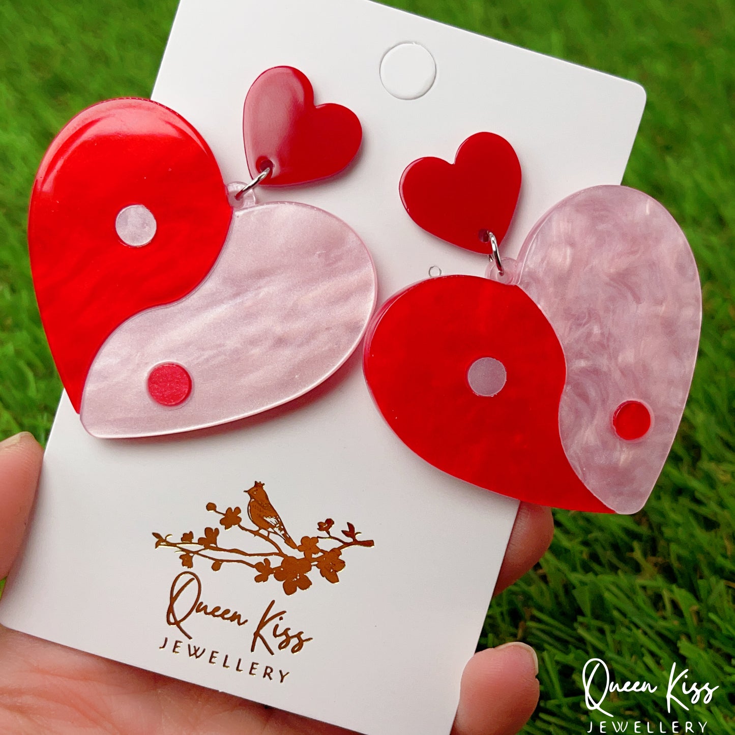 Cute Light Trendy Special Art Pattern Yin and Yan Taichi Heart Shape Earrings - World Balance!!