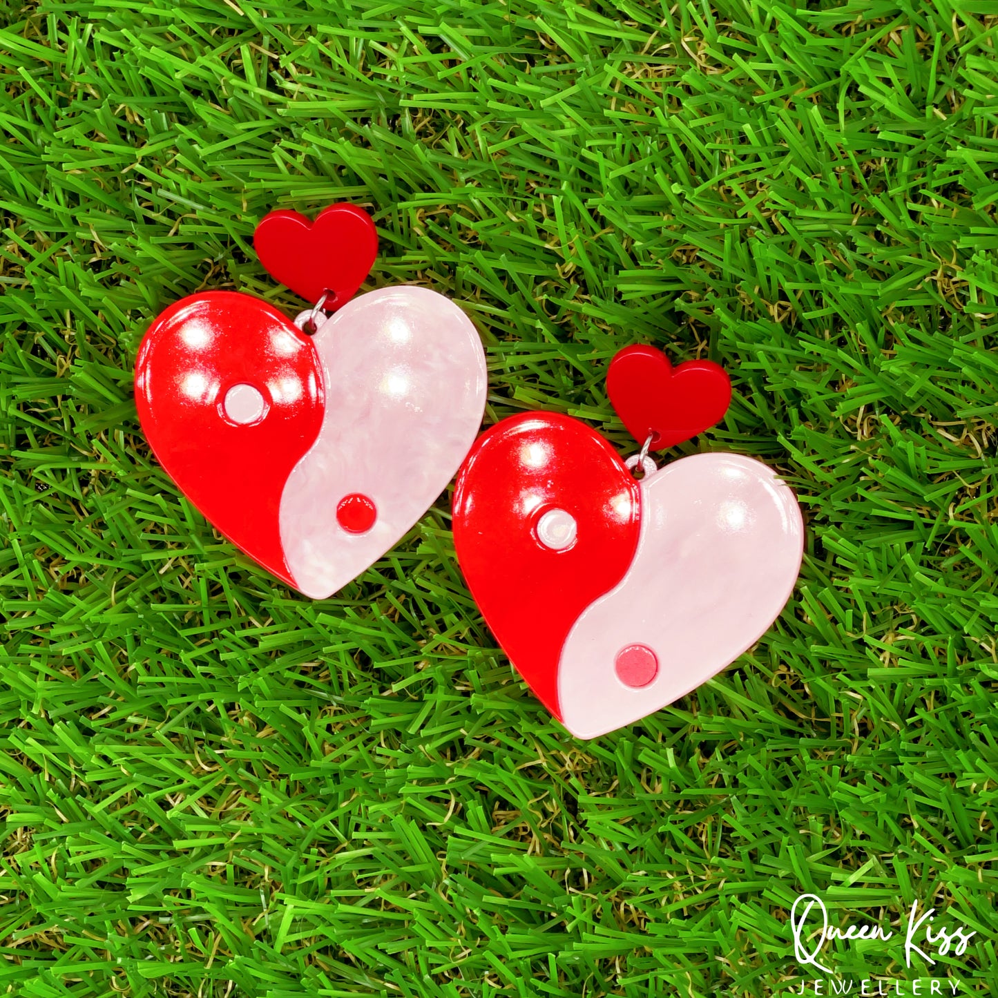 Cute Light Trendy Special Art Pattern Yin and Yan Taichi Heart Shape Earrings - World Balance!!