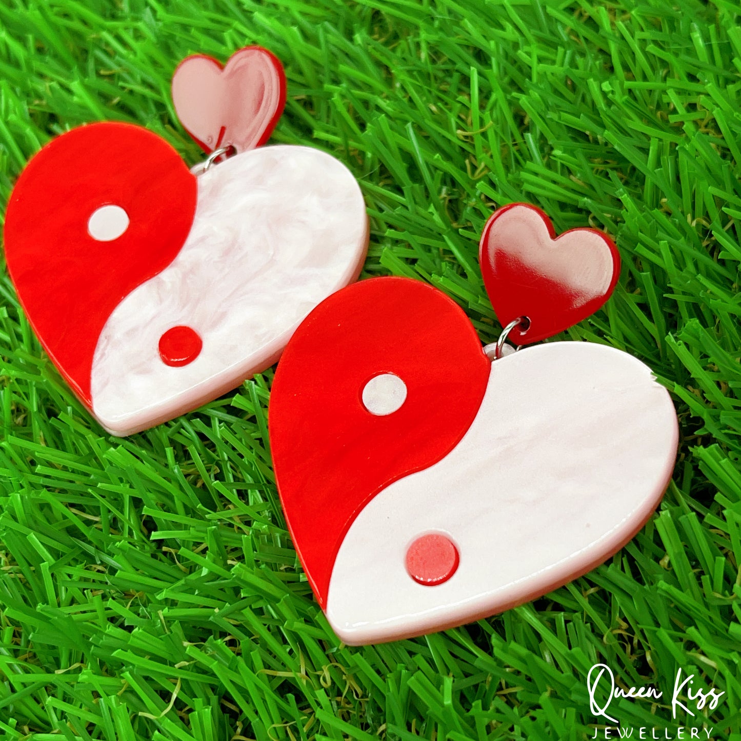 Cute Light Trendy Special Art Pattern Yin and Yan Taichi Heart Shape Earrings - World Balance!!