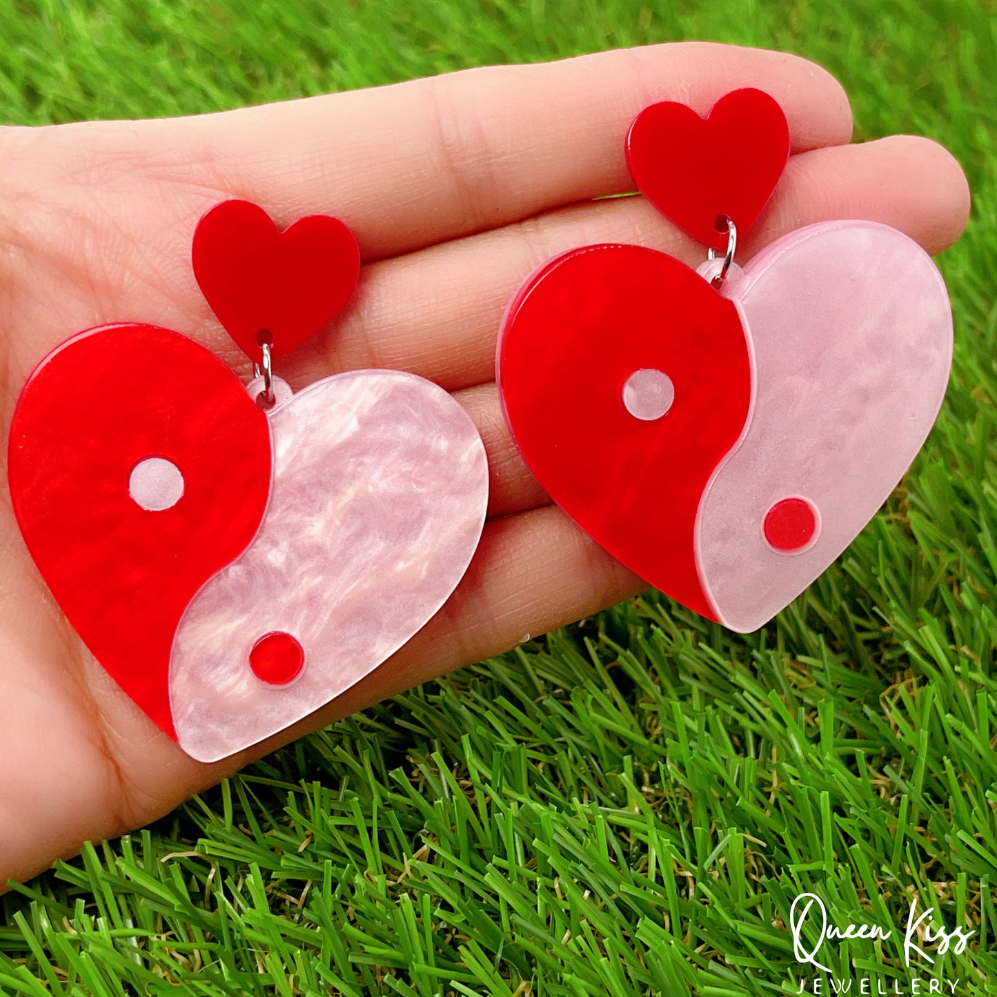 Cute Light Trendy Special Art Pattern Yin and Yan Taichi Heart Shape Earrings - World Balance!!