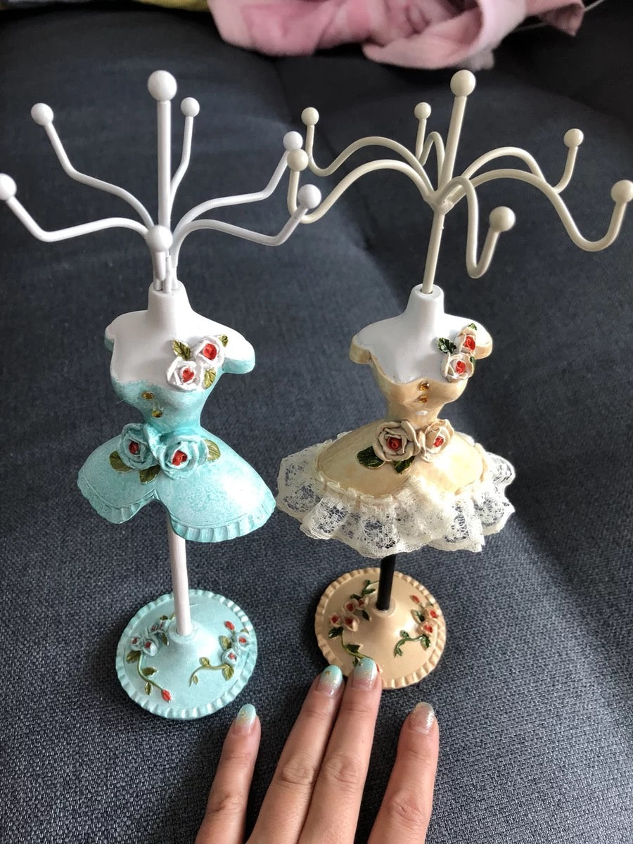 Princess Dress Jewellery Display Holder Mannequin Hanger Necklace Bracelet Ring Earrings Ornamental Stand Home Shop Party Decor-Princess Blu