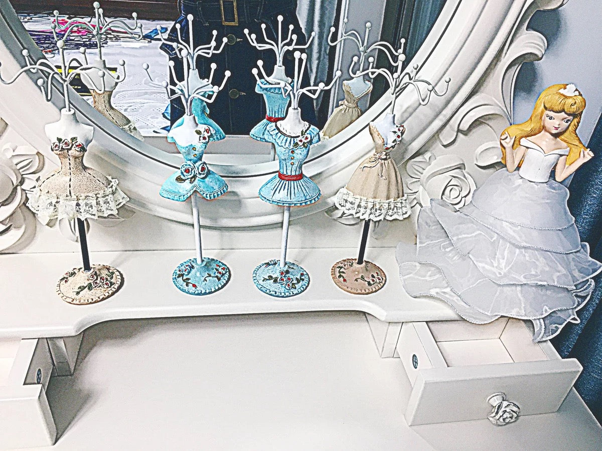 Princess Dress Jewellery Display Holder Mannequin Hanger Necklace Bracelet Ring Earrings Ornamental Stand Home Shop Party Decor-Princess Blu