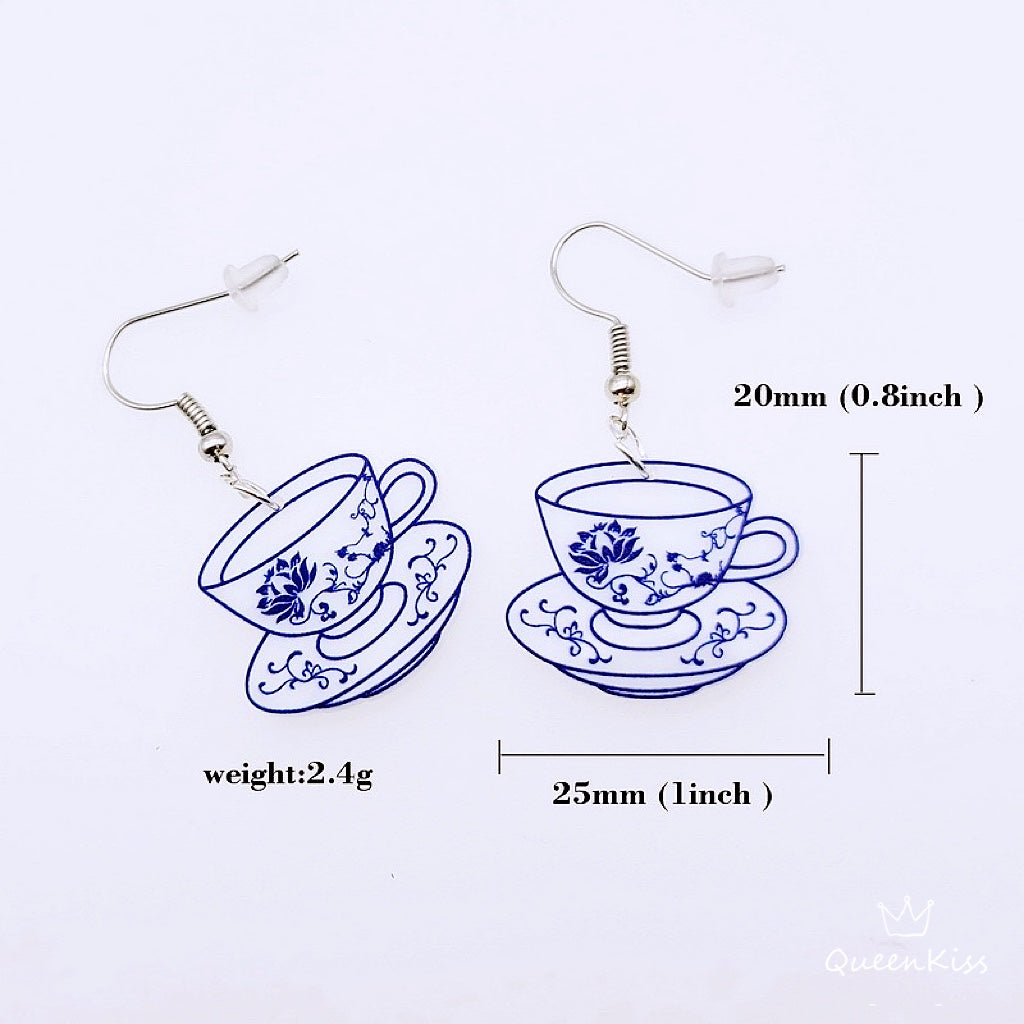Super Light Acrylic Cute Porcelain Style Cup and Plate Earrings - Afternoon Tea Time!!