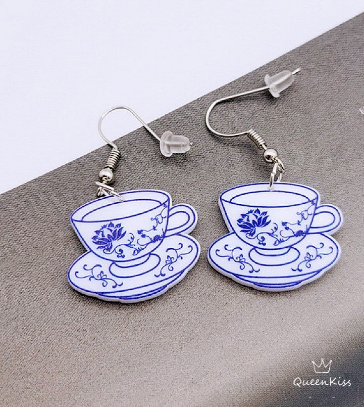 Super Light Acrylic Cute Porcelain Style Cup and Plate Earrings - Afternoon Tea Time!!