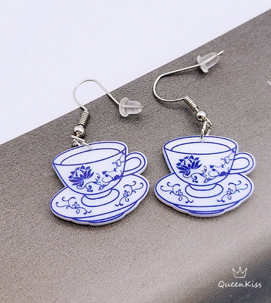 Super Light Acrylic Cute Porcelain Style Cup and Plate Earrings - Afternoon Tea Time!!