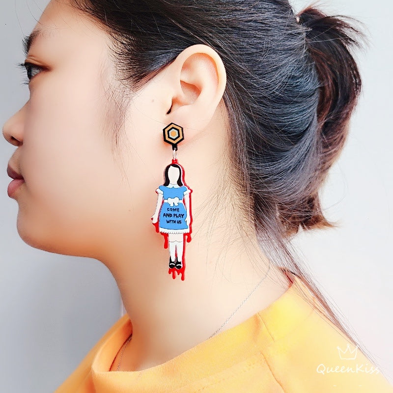 Radiant acrylic Quirky Girl Earrings, Laser Cut Acrylic Cute Light Trendy Quirky Girl Long Earrings - Come And Play With Us!!