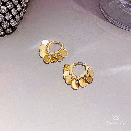 Sparkling Gold Piece Oval Dangle Gold Earrings -- Desire!!