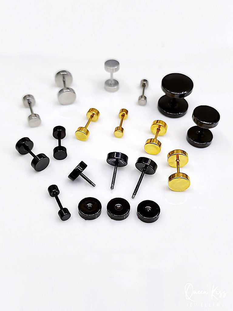 Best Seller Titanium Black Silver Earrings circle stud High Polished SurgicalSteel Screw Flat Back Round Disc for Women Men 1 Single Piece Not a Pair