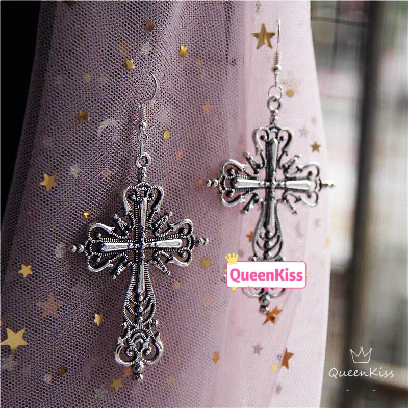 Sale!!! Mysterious Cross Silver Earrings -- Dark Angel!!