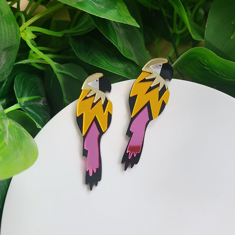 Cute Parrot Yellow Orange Purple Forest Style Earrings - Forest Baby!!