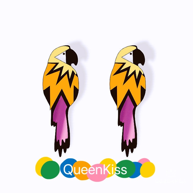 Cute Parrot Yellow Orange Purple Forest Style Earrings - Forest Baby!!