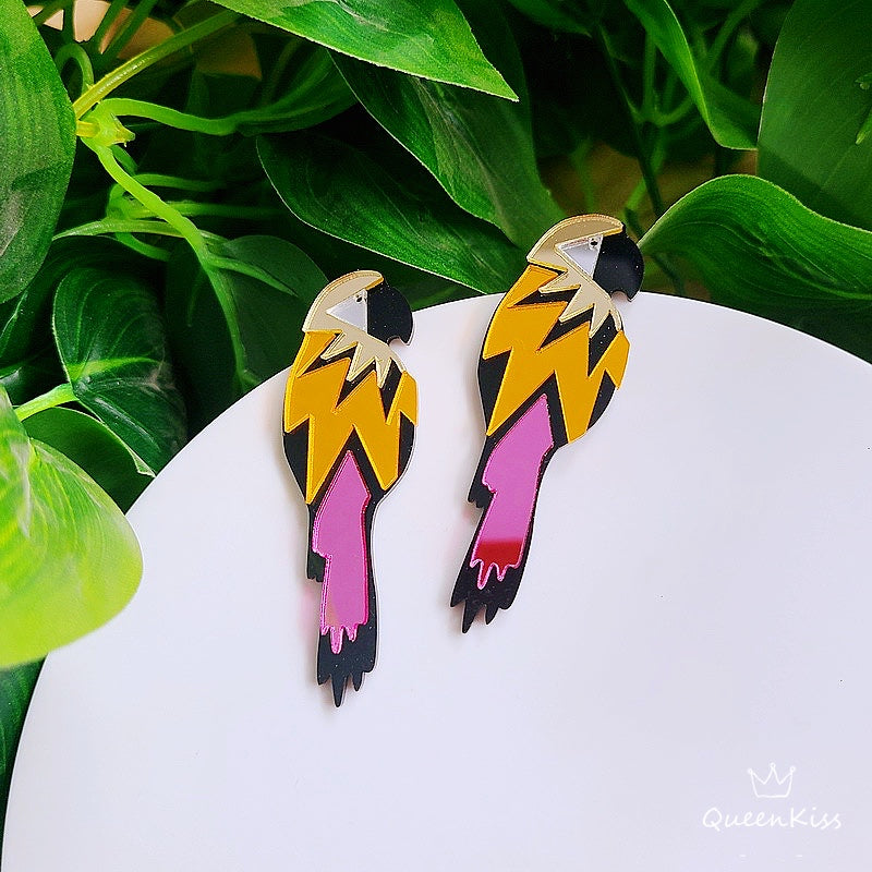 Cute Parrot Yellow Orange Purple Forest Style Earrings - Forest Baby!!