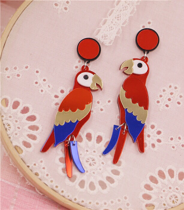 Cute Parrot Red Forest Style Earrings - Sweet Thing!!