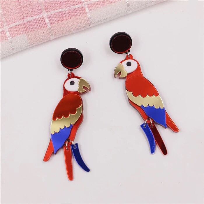 Cute Parrot Red Forest Style Earrings - Sweet Thing!!