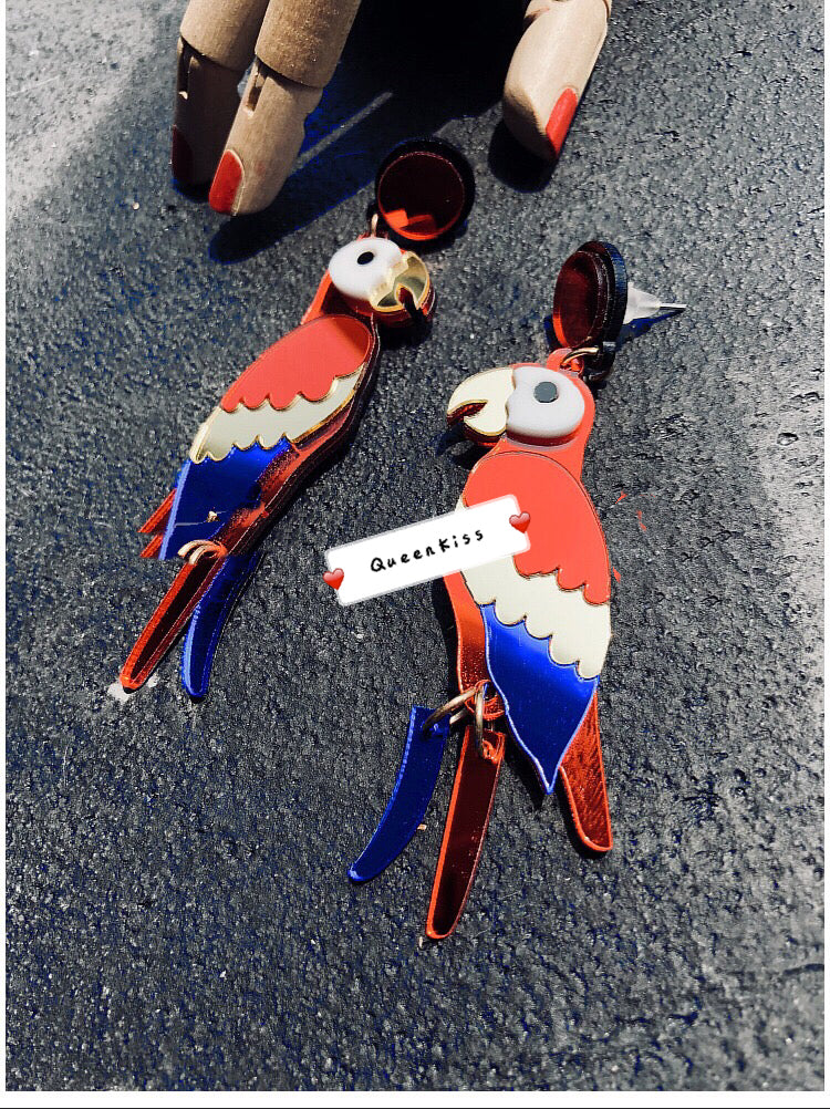 Cute Parrot Red Forest Style Earrings - Sweet Thing!!