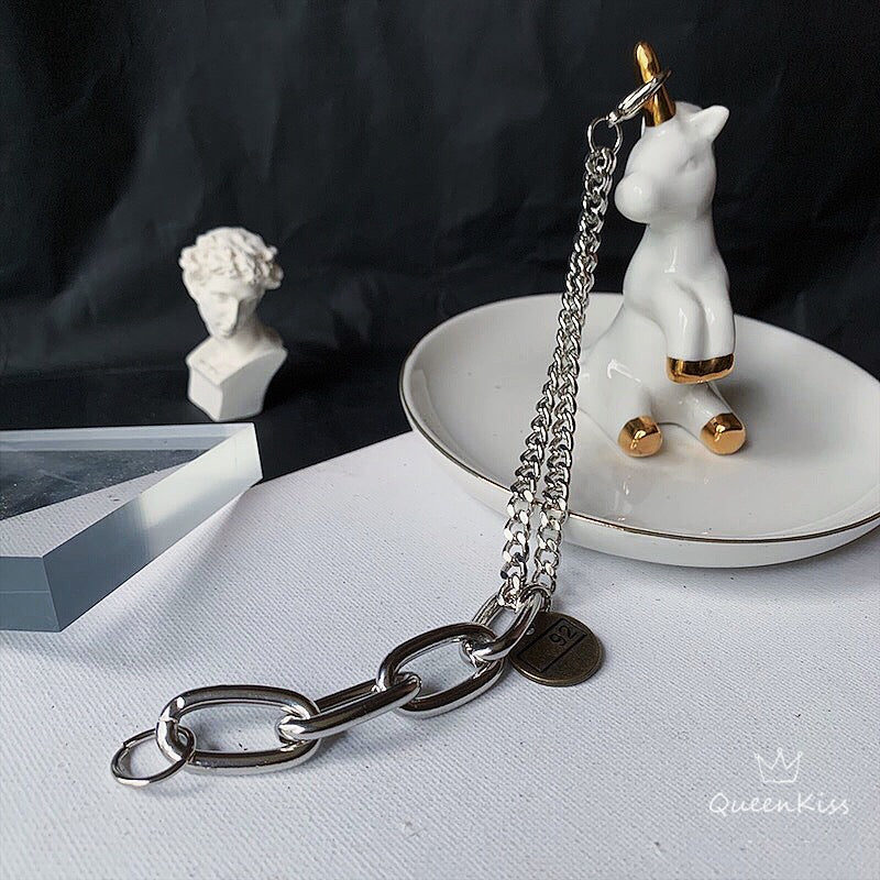 Funky Punk Stainless Steel Coin 92 Cool Double Chains Silver Bracelet -- Born in 1892!!