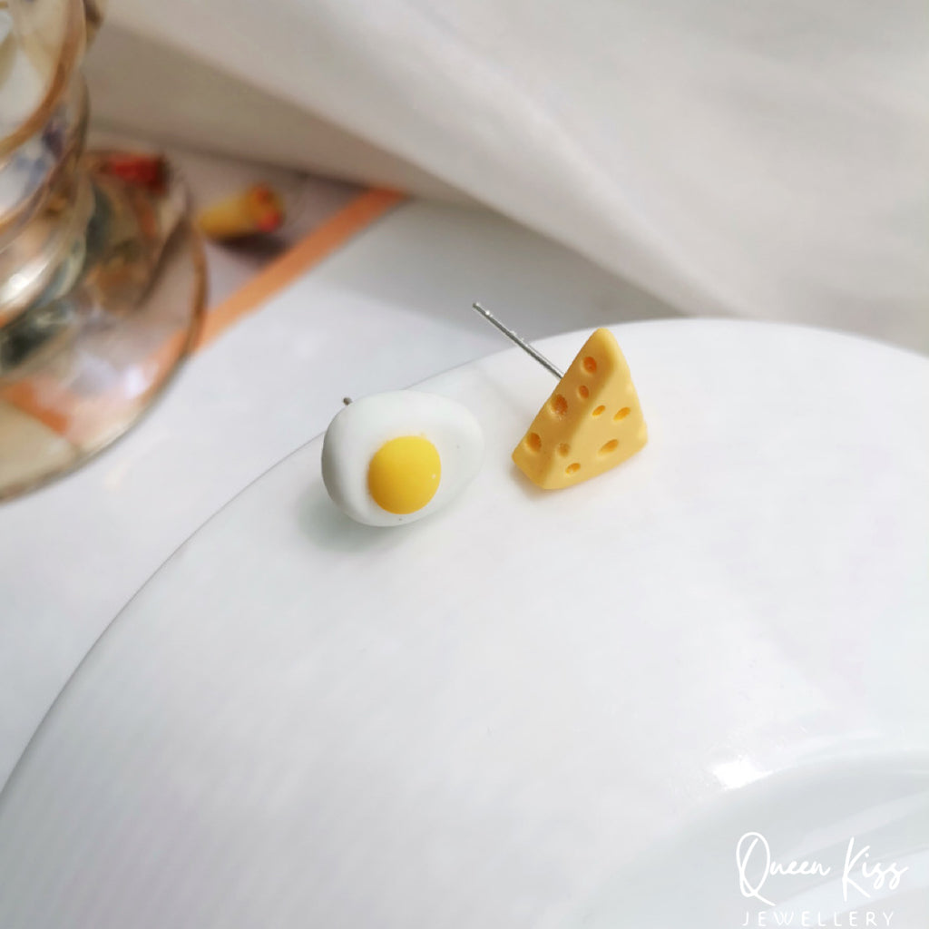 Cute Adorable Fun Egg and Cheese Earrings -- Cheese and Me!!