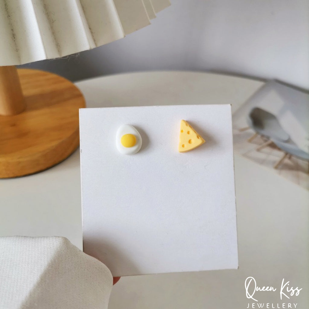 Cute Adorable Fun Egg and Cheese Earrings -- Cheese and Me!!