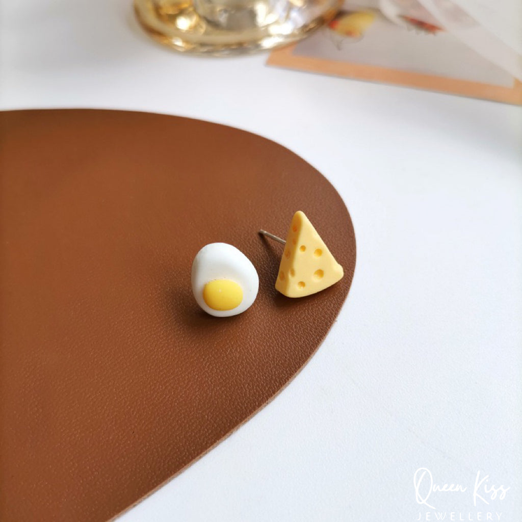 Cute Adorable Fun Egg and Cheese Earrings -- Cheese and Me!!