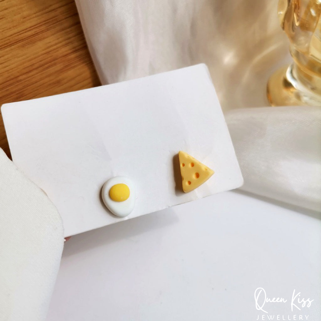 Cute Adorable Fun Egg and Cheese Earrings -- Cheese and Me!!